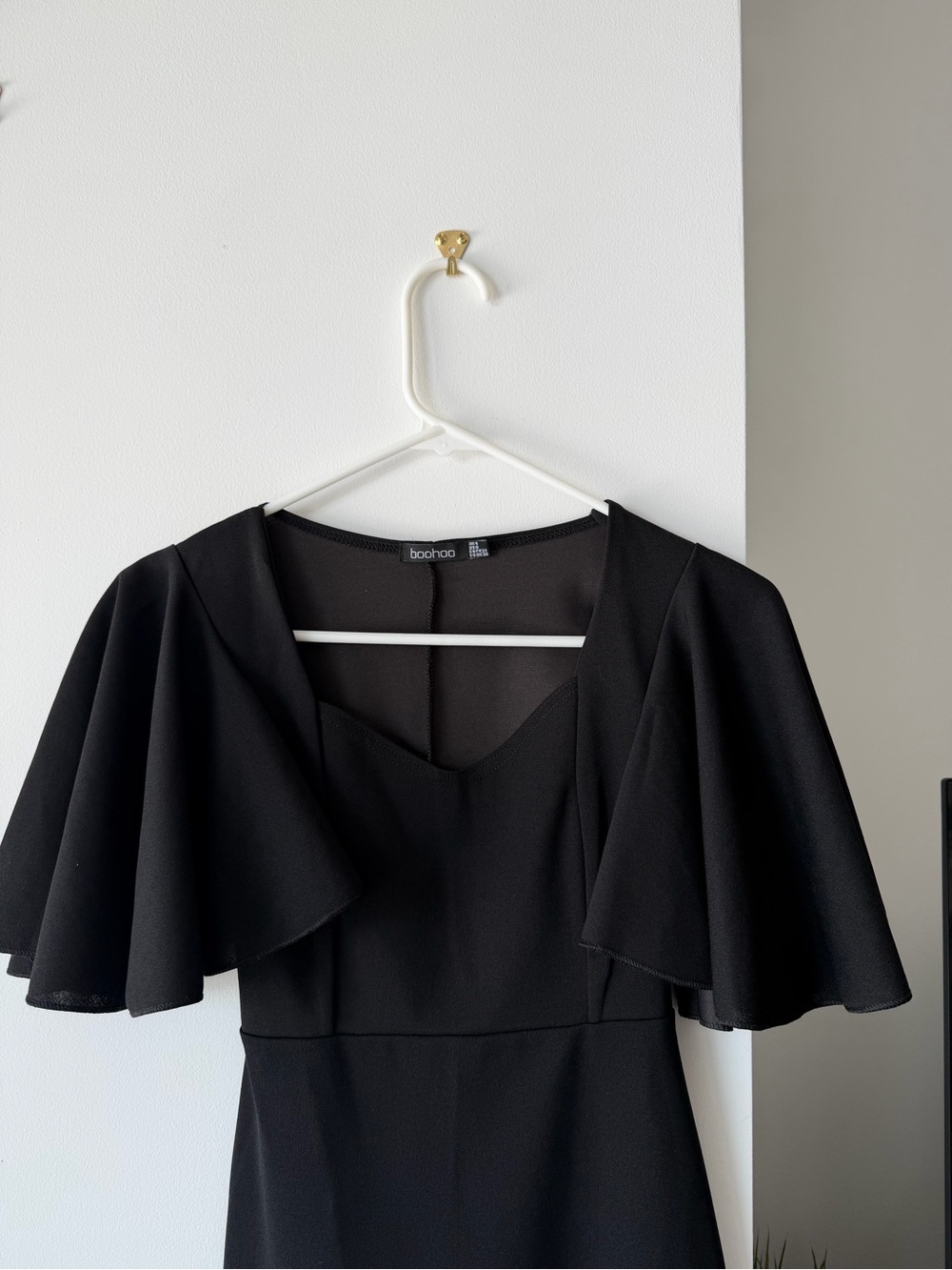 Boohoo Black Long Sleeve Flutter Midi Dress
